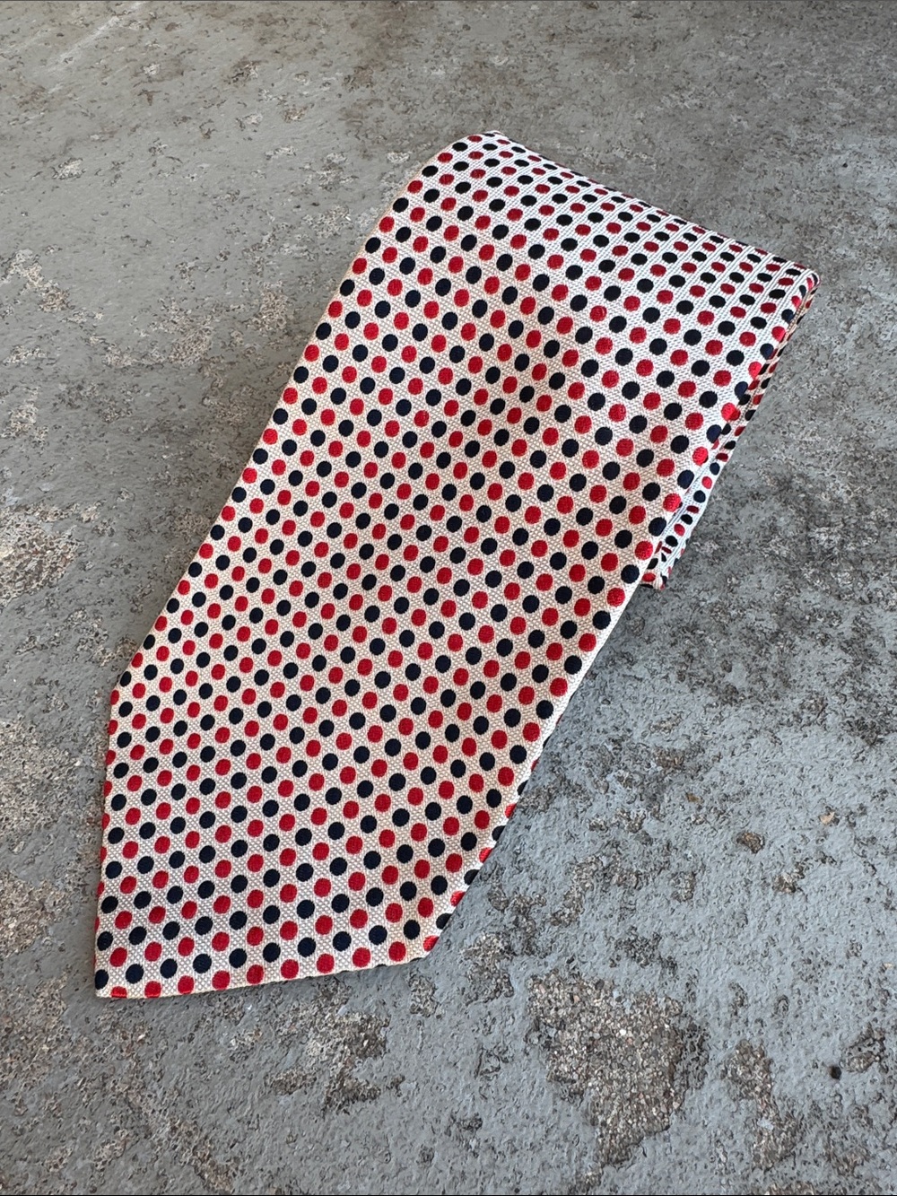 Vintage Dior Big Silk Tie with Red and Black Polka Dot Pattern